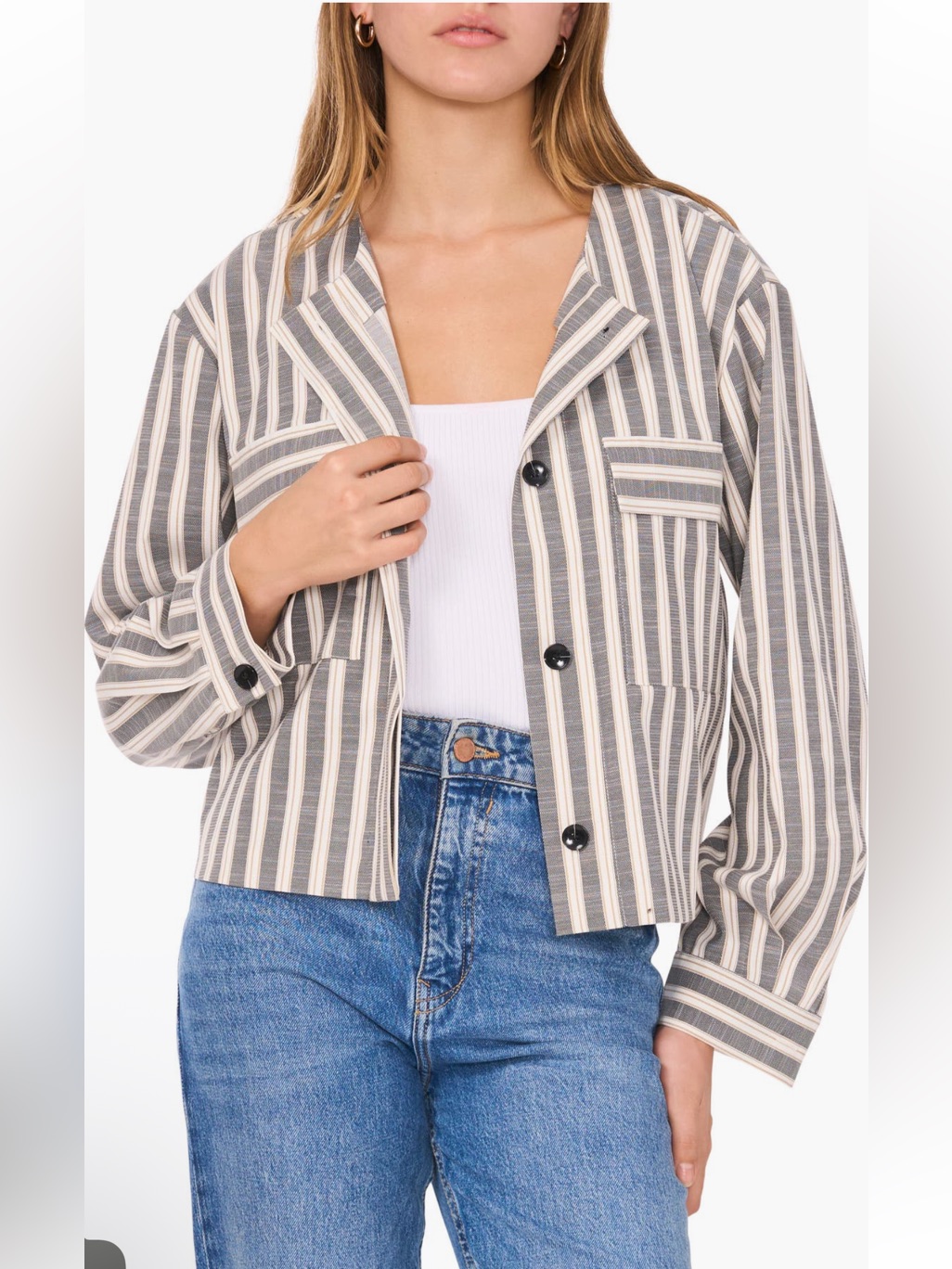 Nwt Vince Camuto Striped Cropped Jacket In Gray And Cream, Size Xl